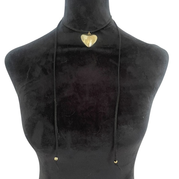 Accessories - Puffy Gold Heart,Black straps Adjustable Choker Necklace